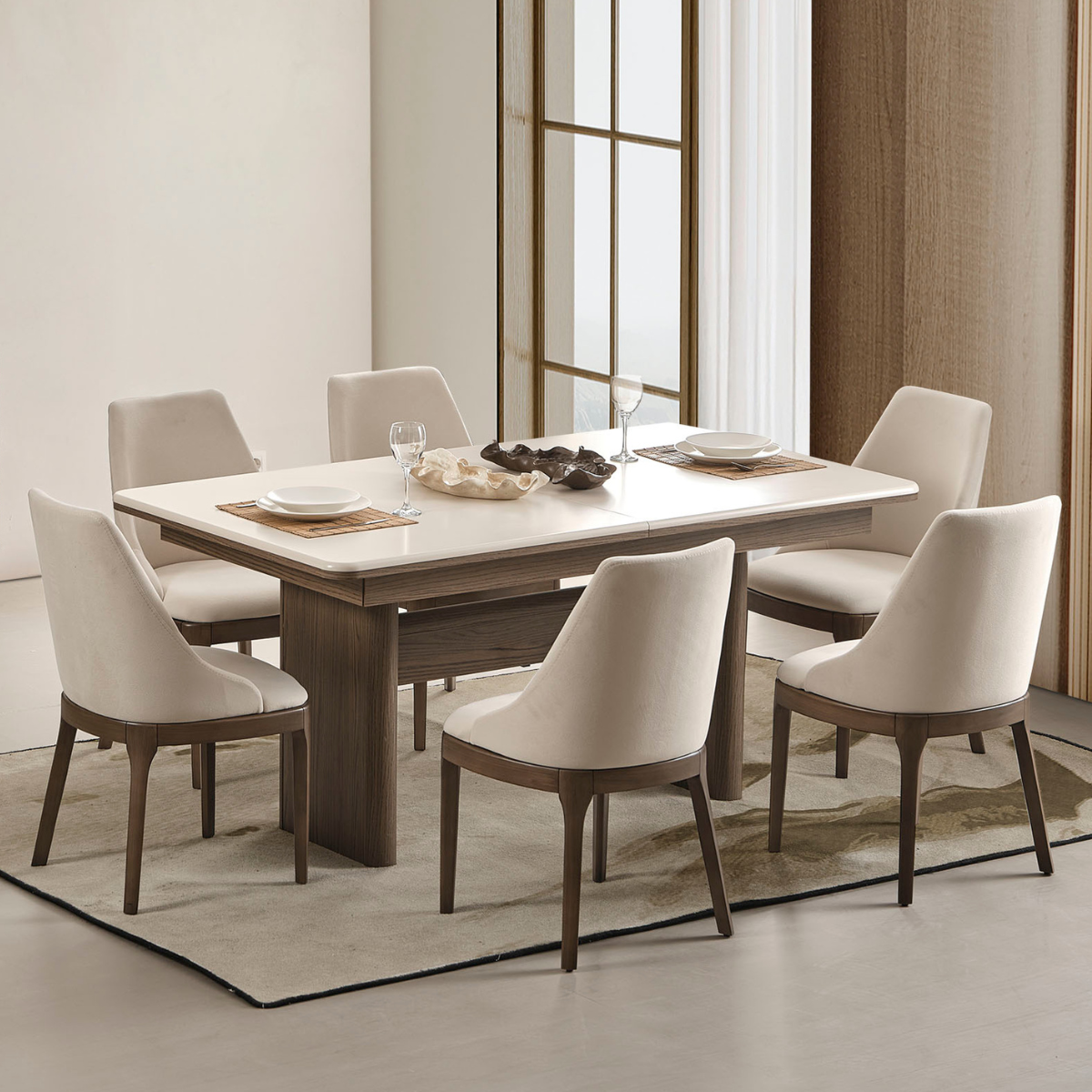 Set Masa de Dining Extensibila cu Scaune, Liva