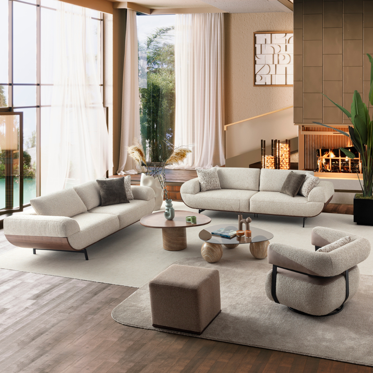 Set Canapea cu Fotolii Bucle, Velur