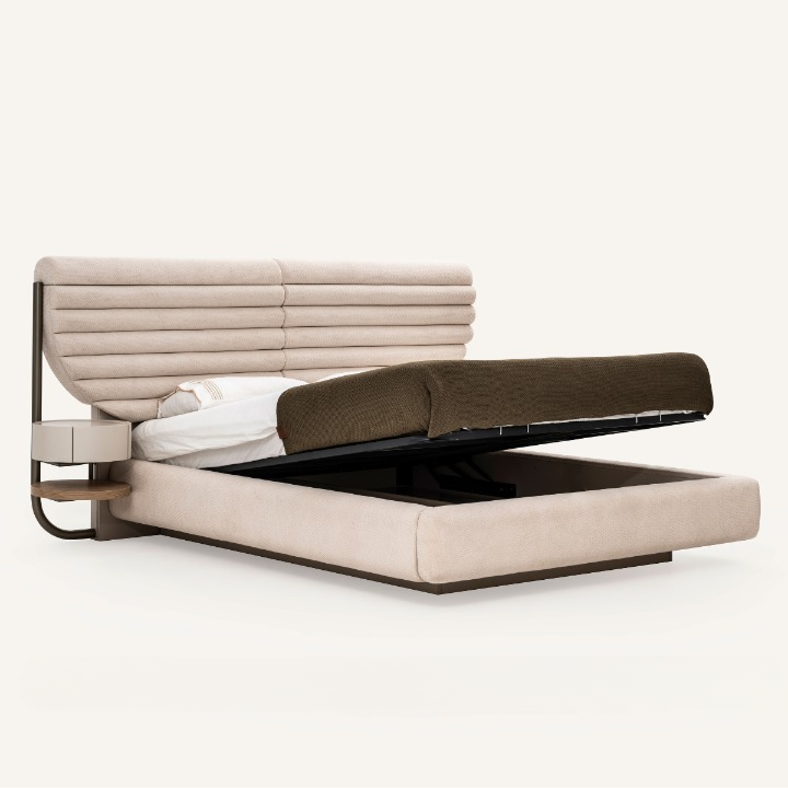 Pat Tapitat Modern cu Noptiere, Bianca