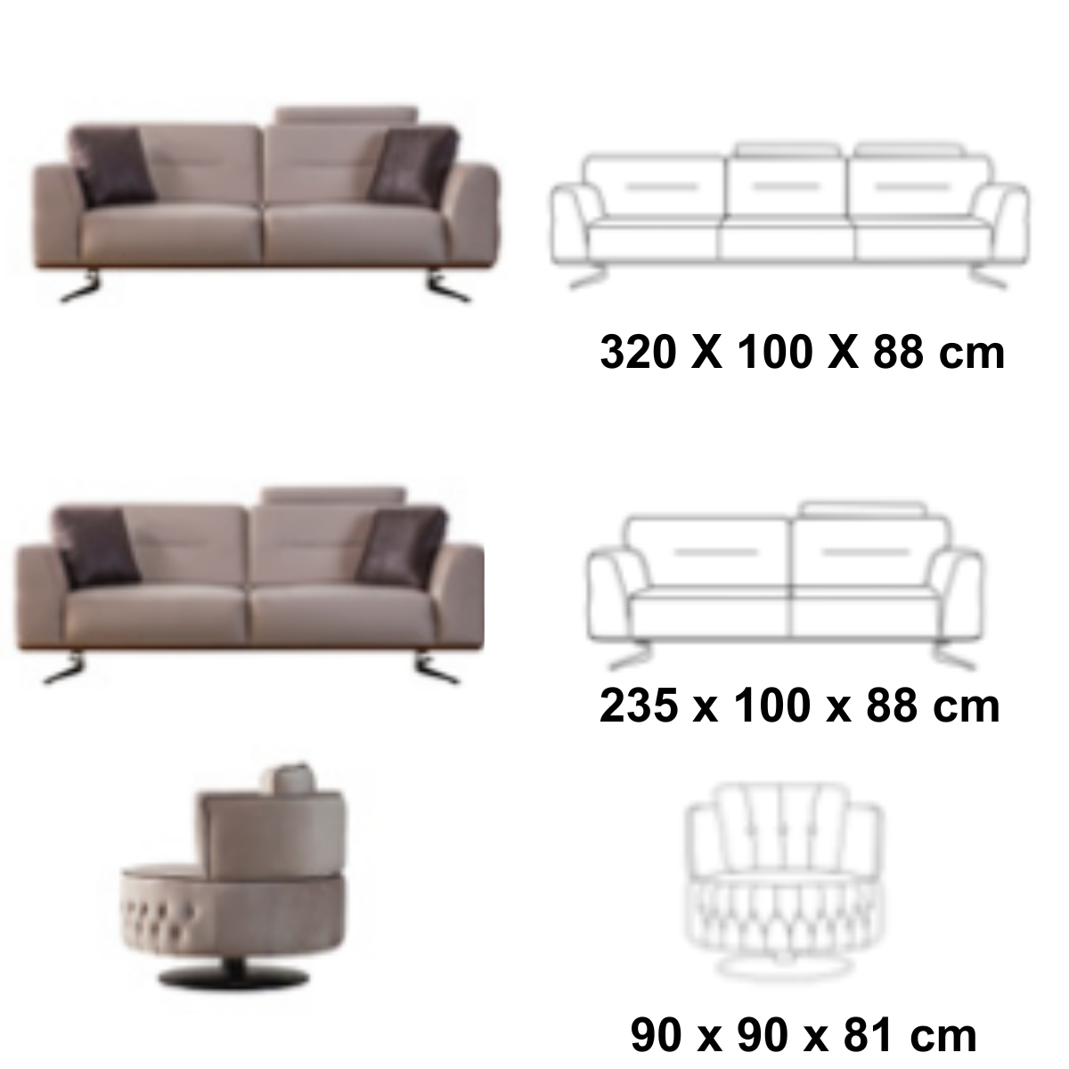 Set Canapea cu Fotolii Chester,Loft