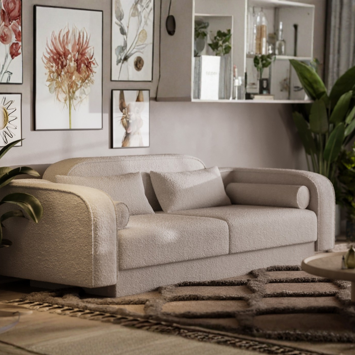 Canapea Extensibila Bouclé Ruby – design modern pentru living