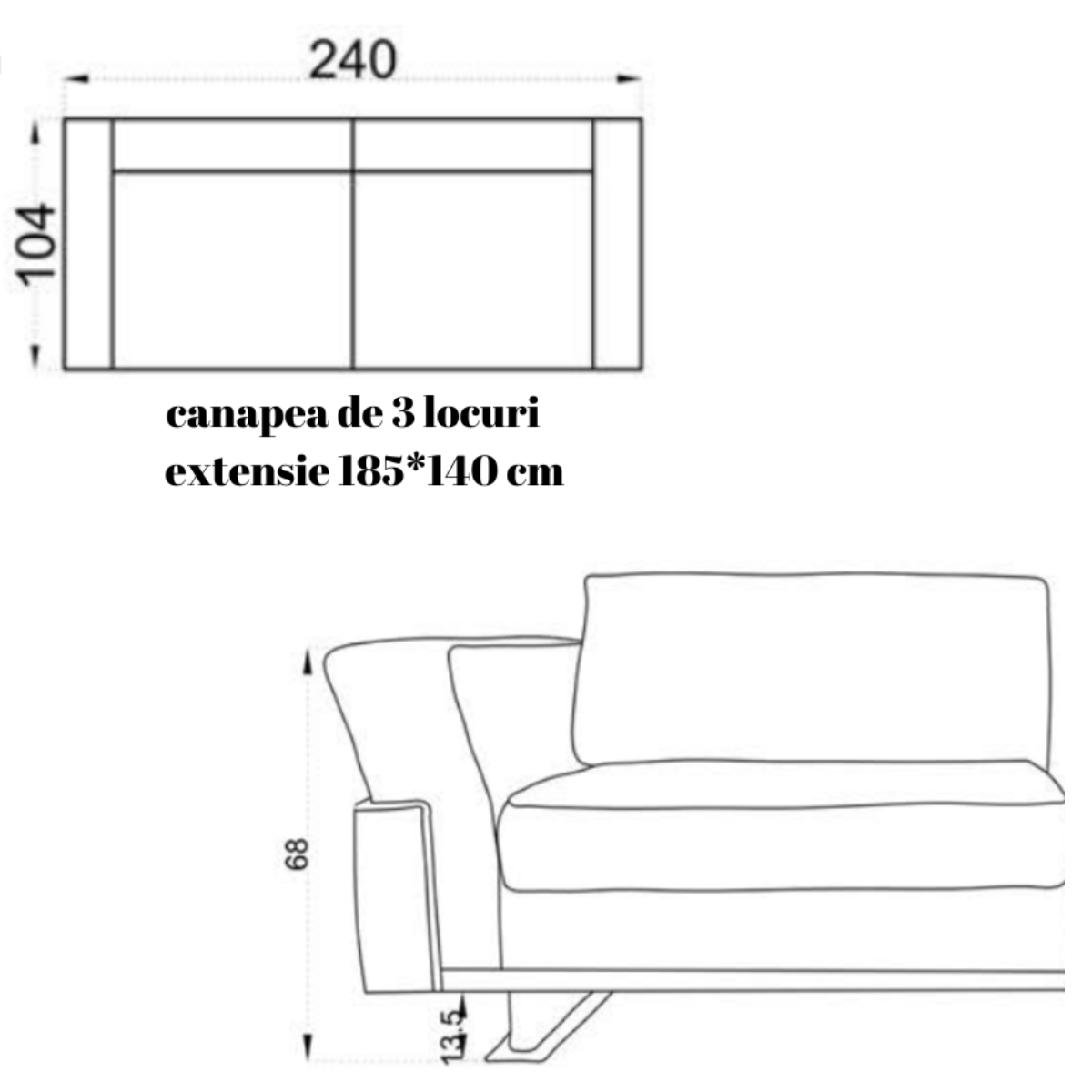 Canapea Extensibila de 3 Locuri, Royal de Lux